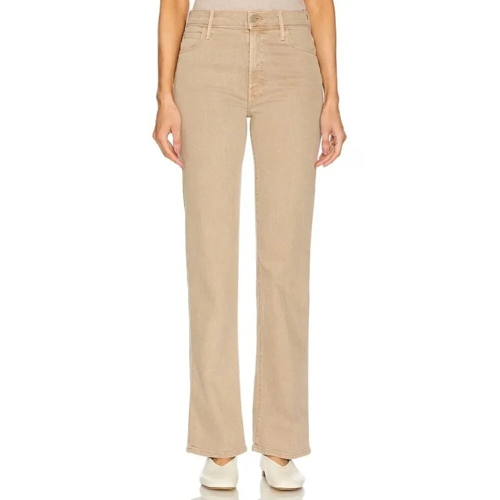 MOTHER The Kick It Jeans Women's 32 Farmers Tan Straight Leg Stretch Denim
